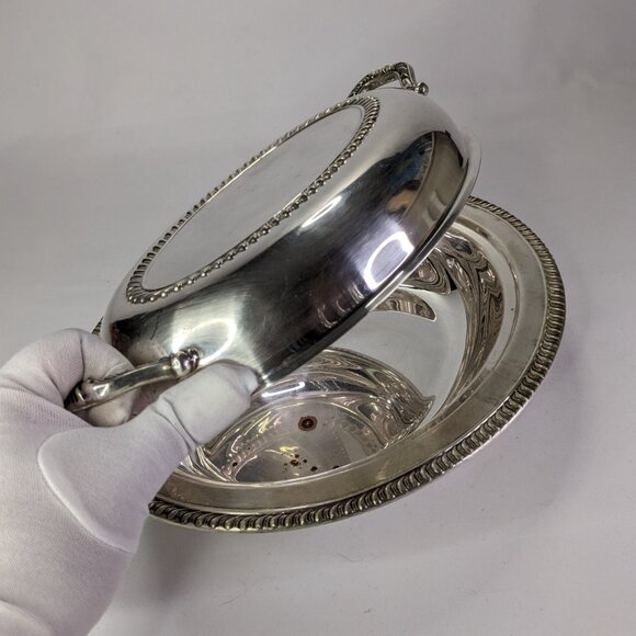Vintage Oval Serving Dish with Lid, Silver Plated, Two Piece Vegetable Dish - Picture 6 of 14